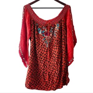 Orange Embroidered Women's Top